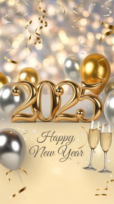 Złote i srebrne balony szczęśliwego nowego roku 2025